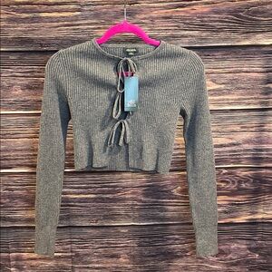 Wild Fable Gray Ribbed Tie-Front Top